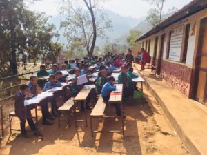 Students are outside during construction